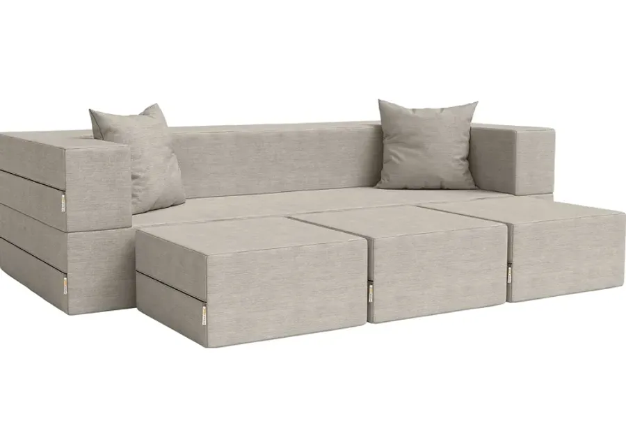 Kids Alfy Dove Gray Sofa & Ottomans, Set of 4-Dove Gray