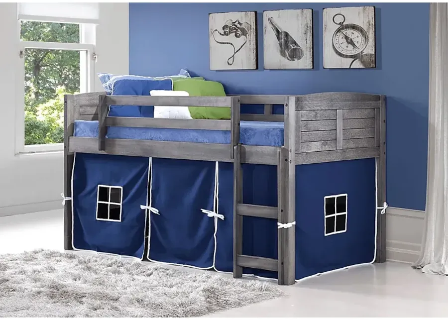 Camp Hideaway Gray Twin Jr. Loft Bed with Blue Tent-Blue, Gray