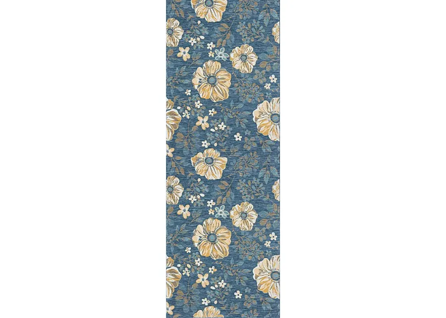 Ismaela Blue 2' x 8' Indoor/Outdoor Runner Rug-Blue, Ivory
