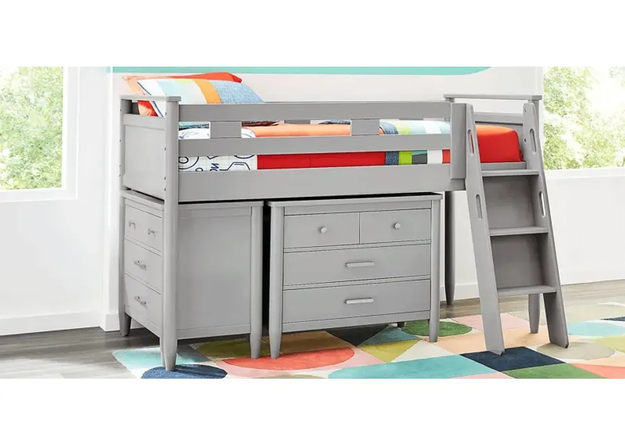 Kids Modern Colors Light Gray Twin Loft with Loft Chests-80.75