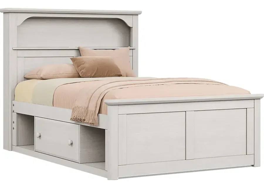 Kids South Bend Washed White Full Bookcase Bed with 2 Storage Side Rails-58.94