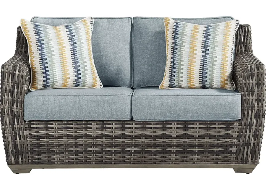 Montecello Gray Outdoor Loveseat with Azure Cushions-60.2