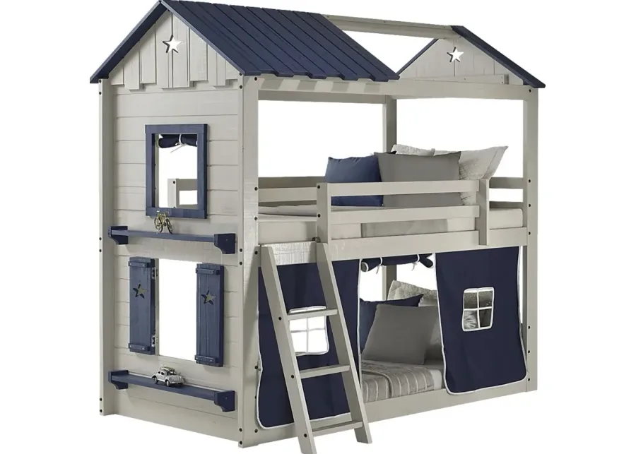 Kids Star Gazing II Light Gray Twin/Twin Bunk Bed with Tent-Gray