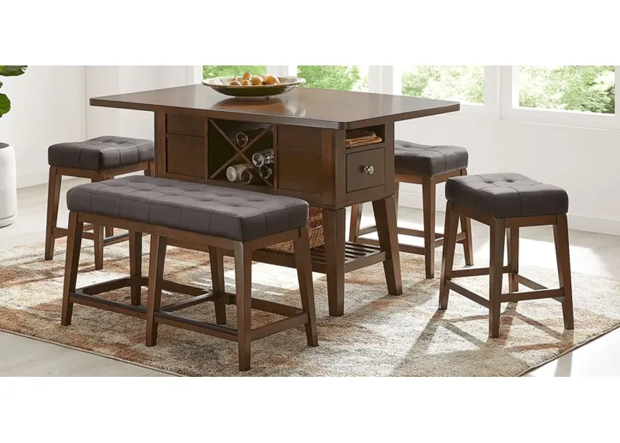 Walstead Place Brown 6 Pc Counter Height Dining Room with Brown Bench and Kyoto Stools