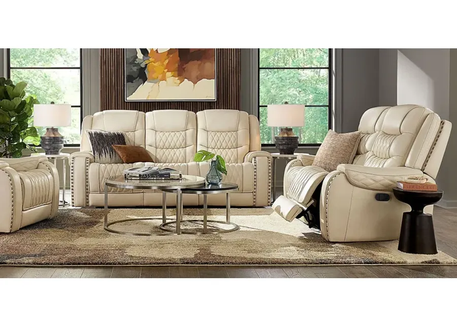 Marquee Cream 7 Pc Leather Triple Power Reclining Living Room