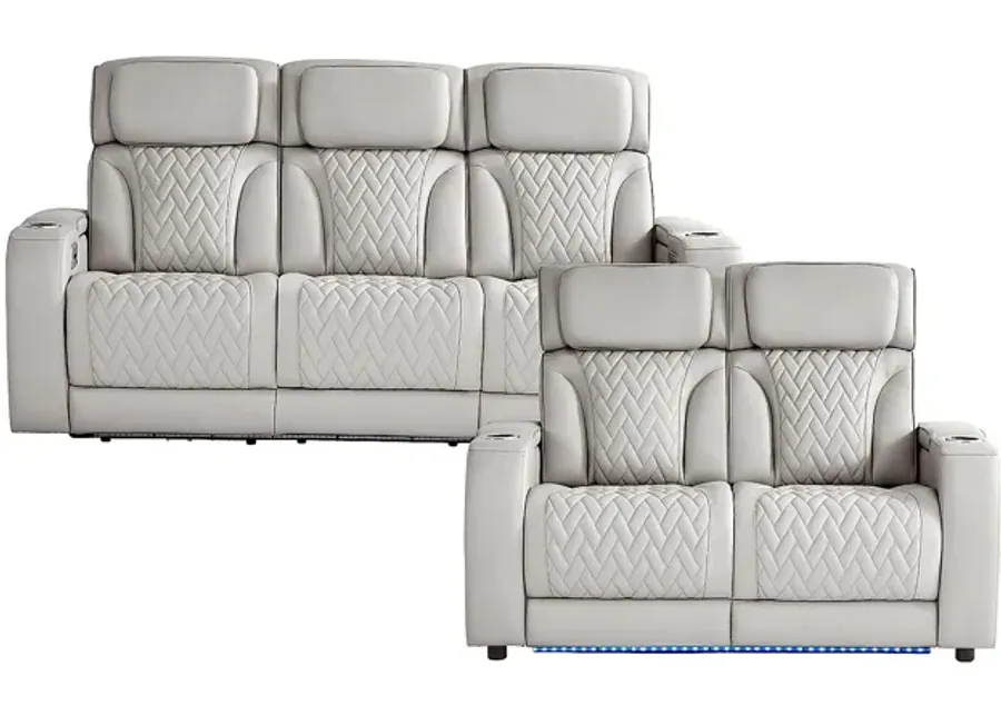 Port Royal Gray Leather 2 Pc Living Room with Triple Power Reclining Sofa