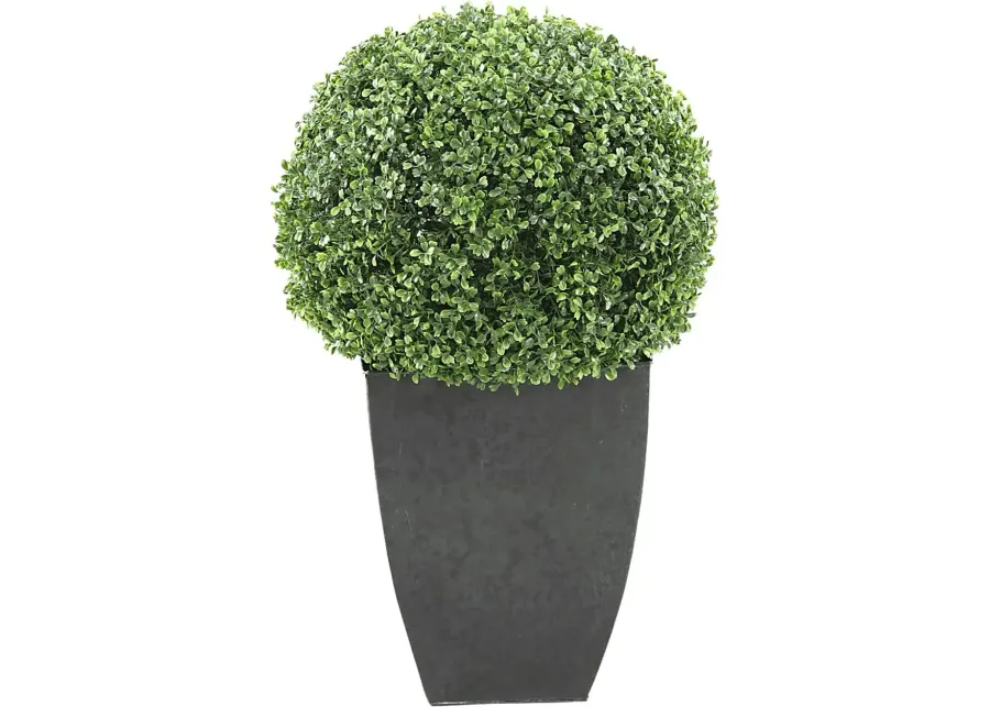 Elland Green 28 in. Artificial Boxwood Ball in Metal Planter-Silver