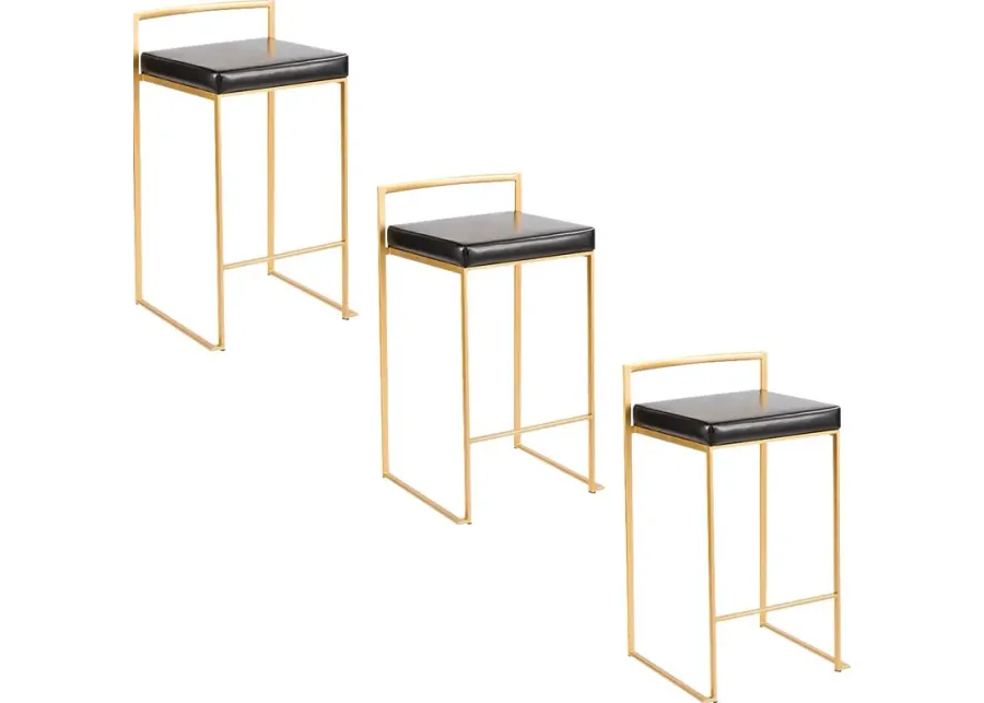 Sora VI Black Counter Height Stool, Set of 3-Black