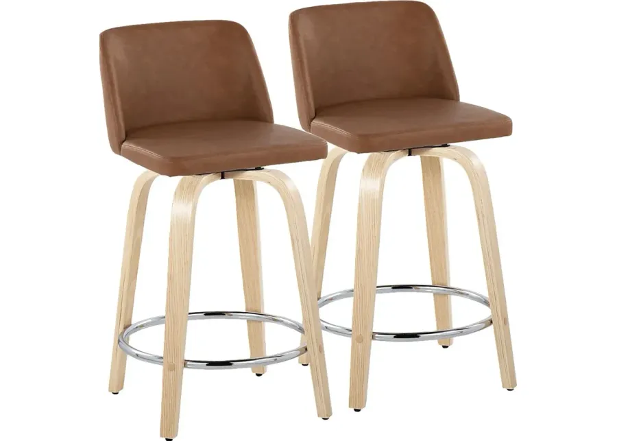 Wymering XVI Camel Swivel 24" Counter Height Stool, Set of 2-Camel