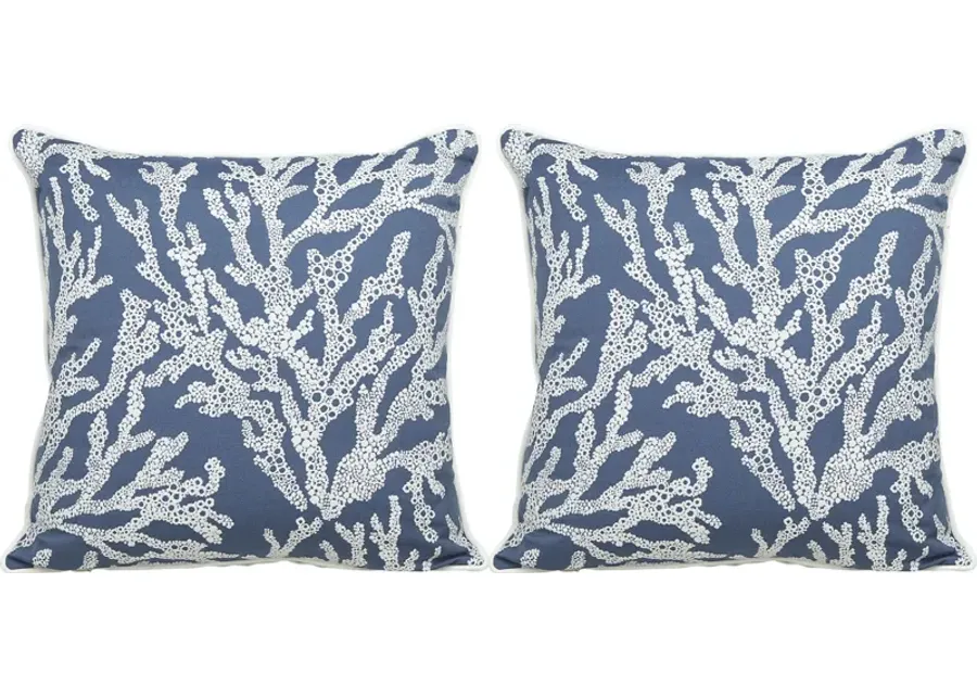 Coral Capri Blue Indoor/Outdoor Accent Pillow, Set of Two-Blue