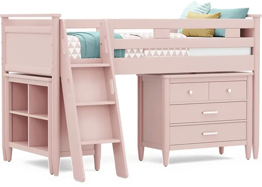 Kids Modern Colors Pink Twin Loft with Loft Chest and Bookcase-80.75