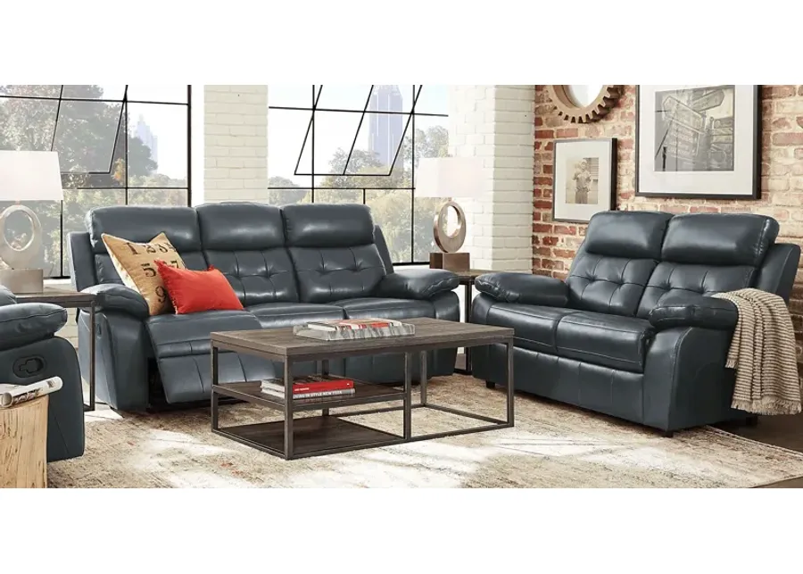Antonin Blue Leather 6 Pc Living Room with Reclining Sofa