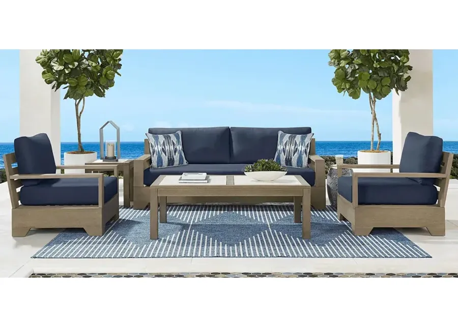 Lake Tahoe Gray 3 Pc Outdoor Seating Set with Indigo Cushions