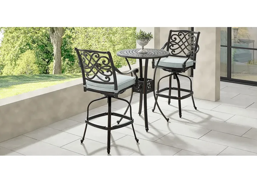 Carina Bronze 3 Pc 30 in. Round Bar Height Outdoor Dining Set with Sky Cushions
