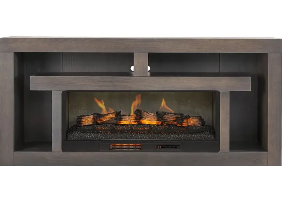 Brookland Park Black 80 in. Console with Electric Log Fireplace-80