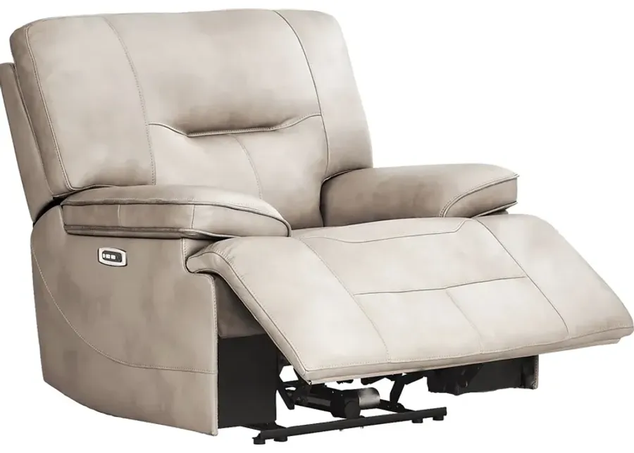 Caletta Way Beige Leather Dual Power Recliner-43.5