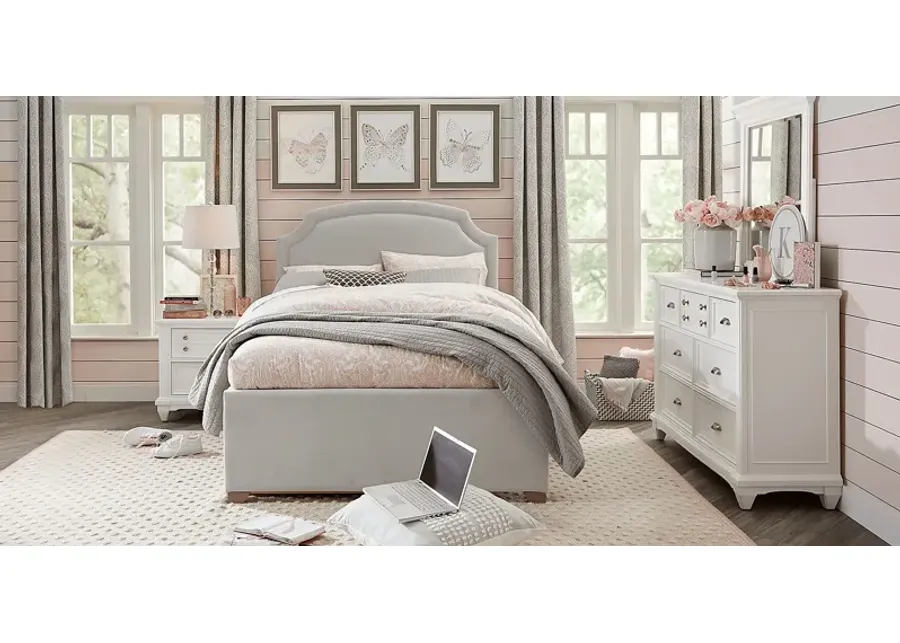 Kids Hilton Head White Bedroom with Dakotah Gray Twin Upholstered Bed