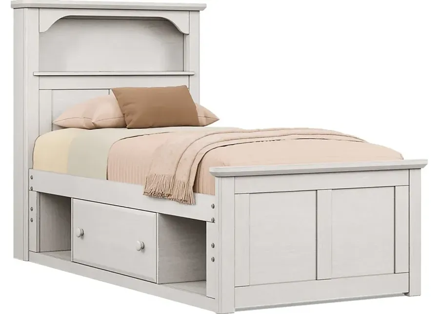 Kids South Bend Washed White Twin Bookcase Bed with 2 Storage Side Rails-43.9