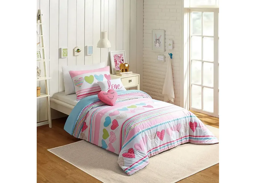 Kids Heart Of Love Pink Full Comforter Set-Pink