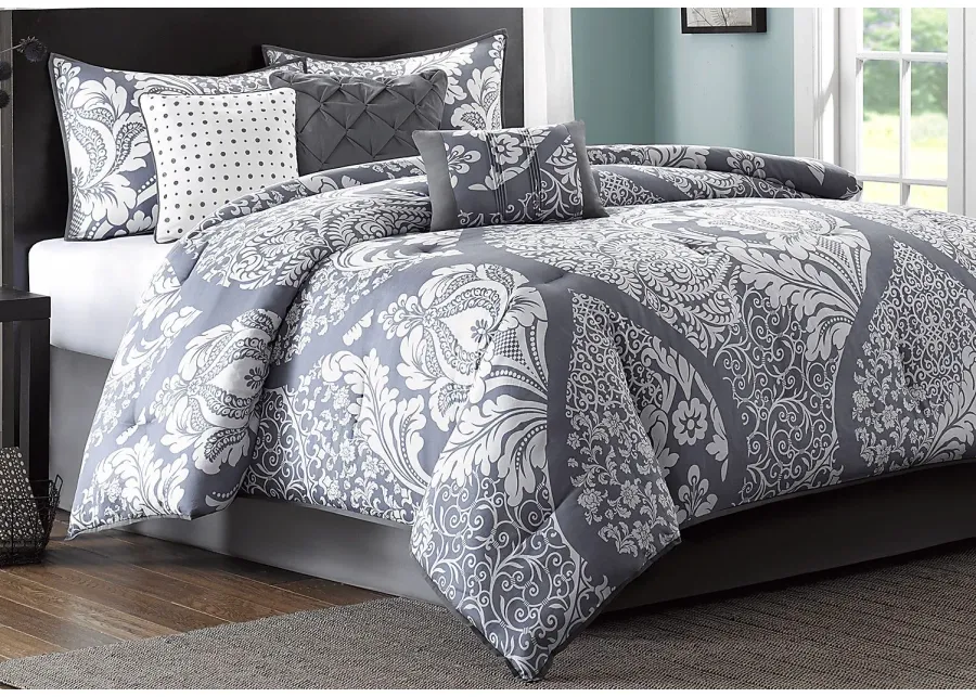 Cora Gray 7 Pc Queen Comforter Set-Gray