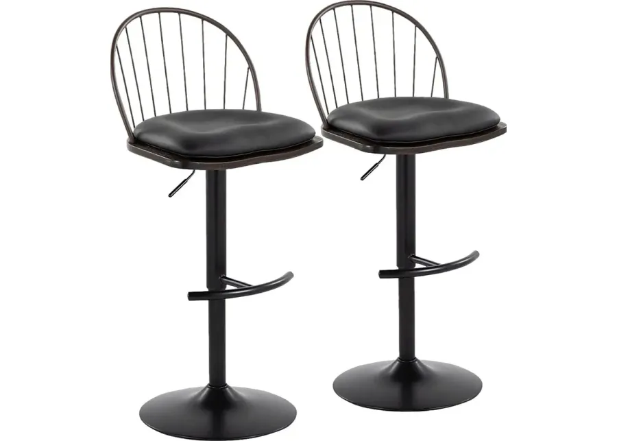 Charlias XII Black Adjustable Barstool, Set of 2-Black