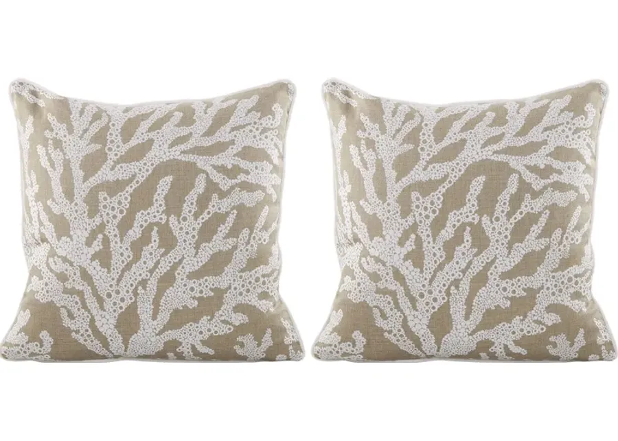 Coral Sand Beige Indoor/Outdoor Accent Pillow, Set of Two-Beige