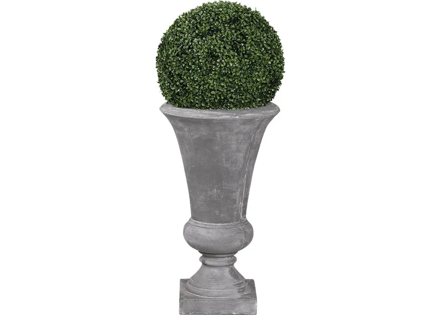 Zelen Green 44 in. Artificial Boxwood Ball in Gray Urn-Gray