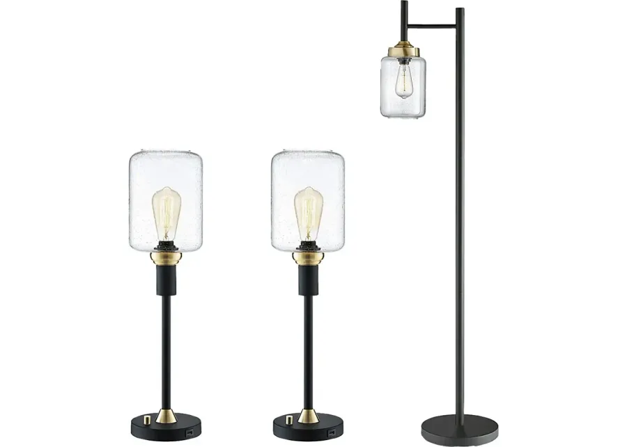 Jones Nest Black Lamp, Set of 3-Black