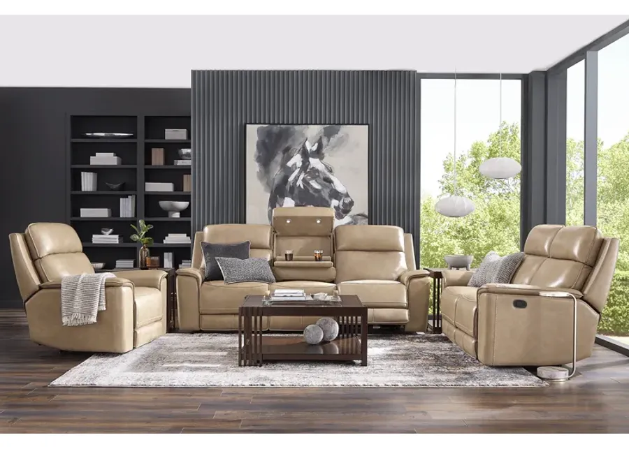 Magellan Sand 2 Pc Leather Dual Power Reclining Living Room with Reclining Loveseat