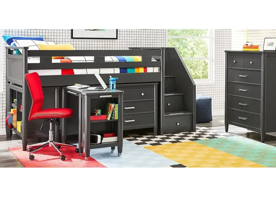 Kids Modern Colors Iron Ore Twin Step Loft with Loft Chest, Bookcase and Desk-102.69 1 22156-kids-modern-colors-iron-ore-twin-step-loft-with-loft-chest-bookcase-and-desk-102-69-1.webp