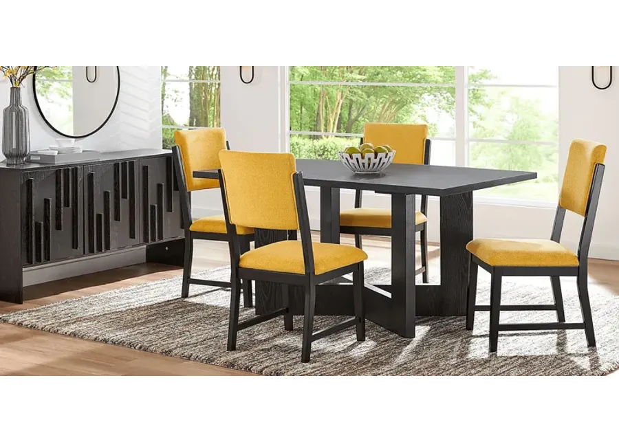 Rosolli Black 5 Pc Rectangular Dining Room with Maize Upholstered Chairs