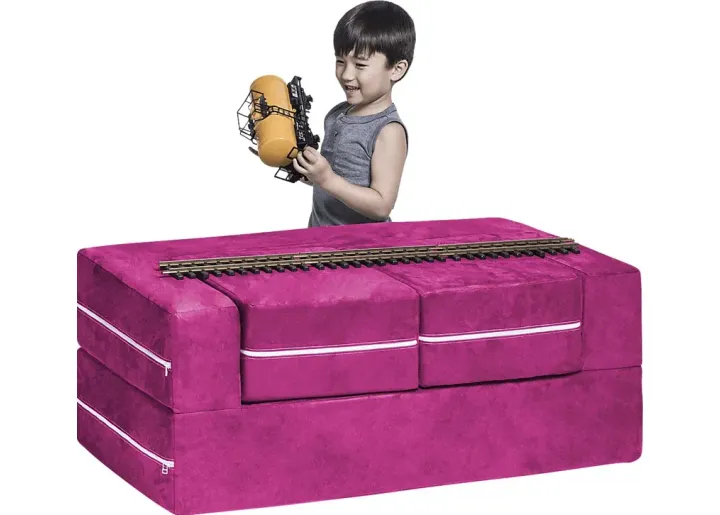 Kids Cubblie Pink Convertible Loveseat and Ottoman-Pink