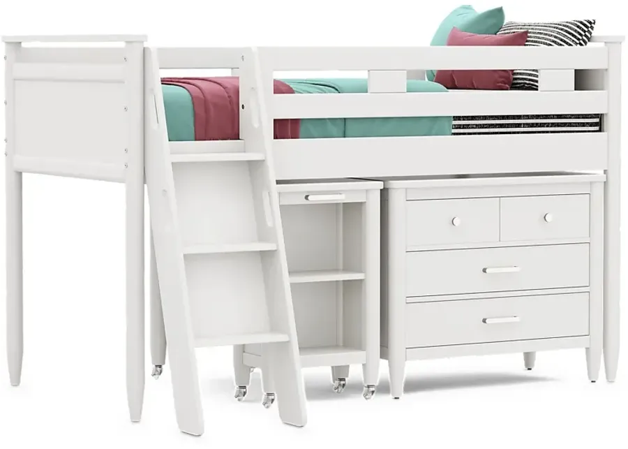 Kids Modern Colors White Twin Loft with Loft Chest and Desk-80.75