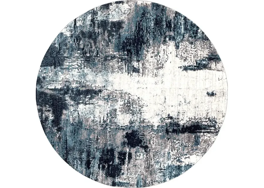 Polvogt I Blue 7'10 Round Rug-Charcoal, Blue