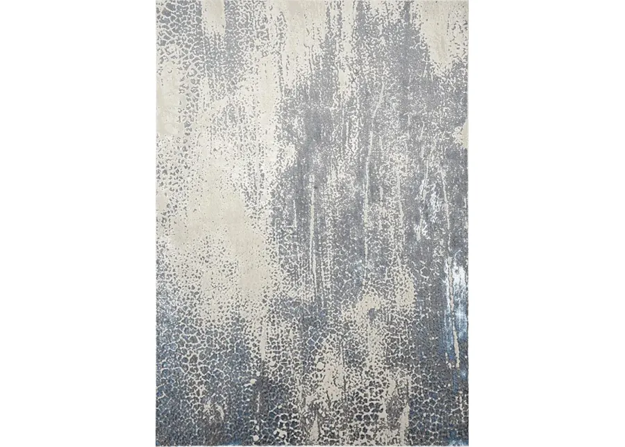 Bloomslam Gray 5' x 8' Rug-Blue, Ivory, Gray