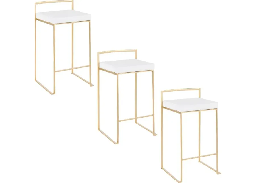 Birdlake VIII White Counter Height Stool, Set of 3-White