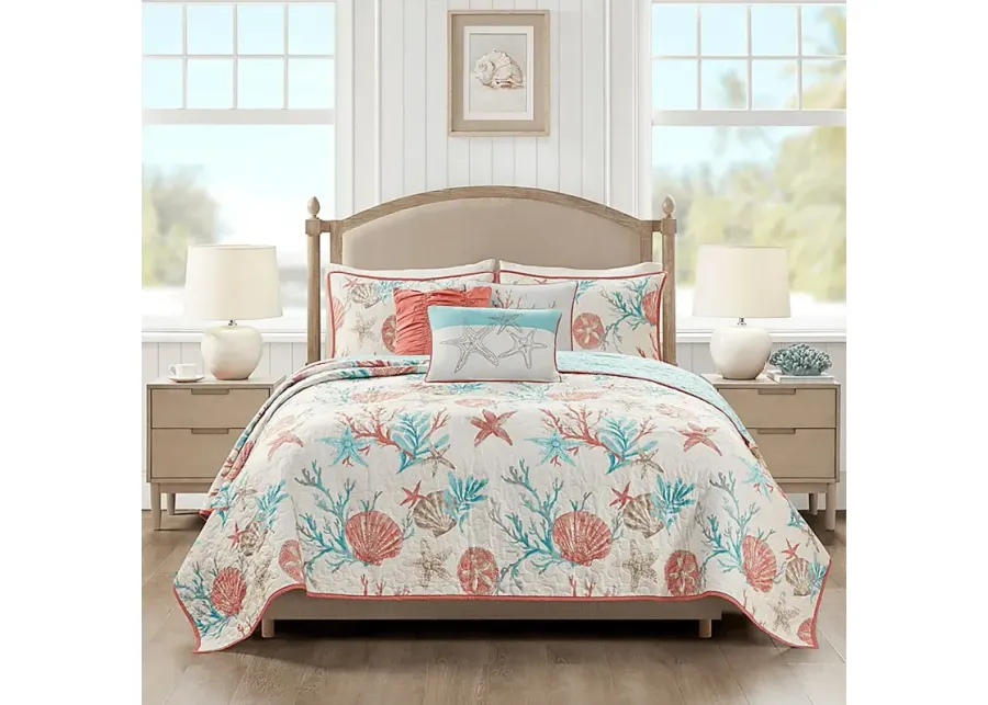 Craigie Coral 6 Pc Coral King/California Coverlet Set-Coral