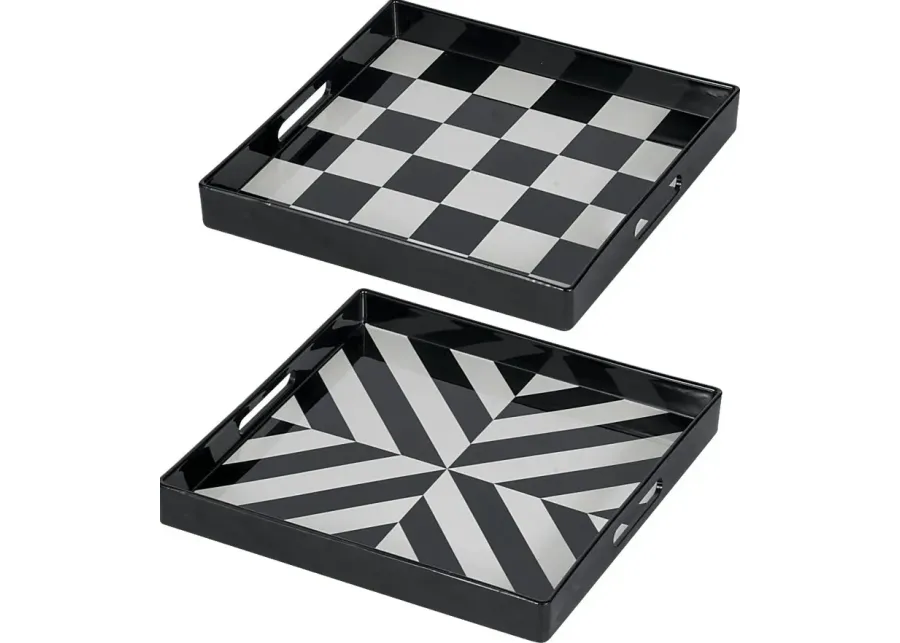 Vinlun Black/White Tray, Set of 2-White, Black