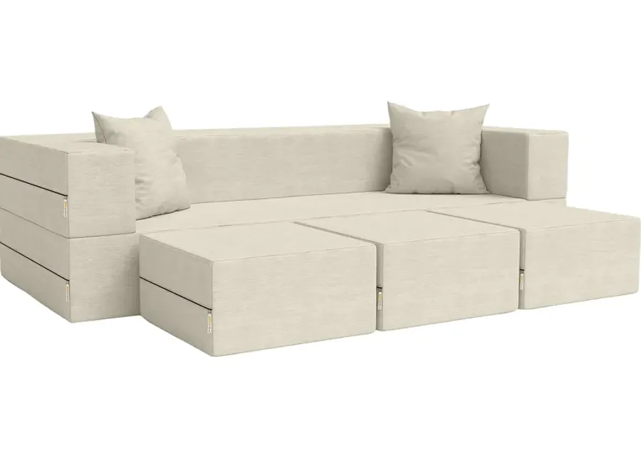 Kids Alfy Ivory Sofa & Ottomans, Set of 4-Ivory