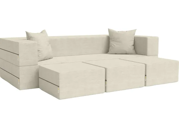 Kids Alfy Ivory Sofa & Ottomans, Set of 4-Ivory