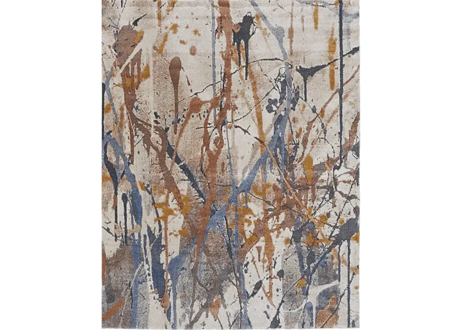 Adrirah Blue/Orange 5'3 x 8' Rug-Orange, Gray, Blue