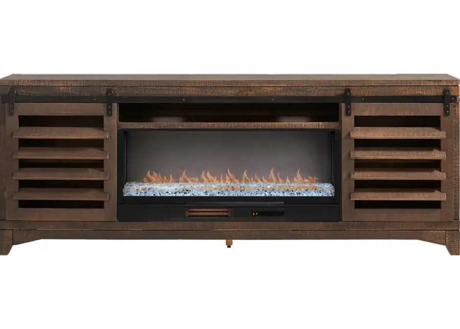 Canoe Creek Brown 88 in. Console with Electric Fireplace-88