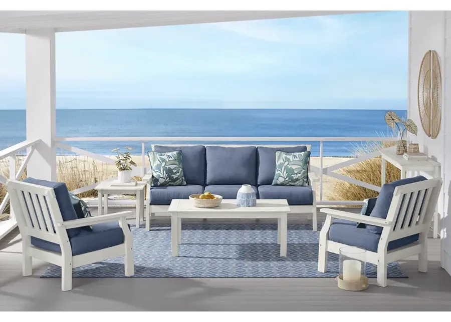 Eastlake White 3 Pc Outdoor Seating Set with Blueberry Cushions