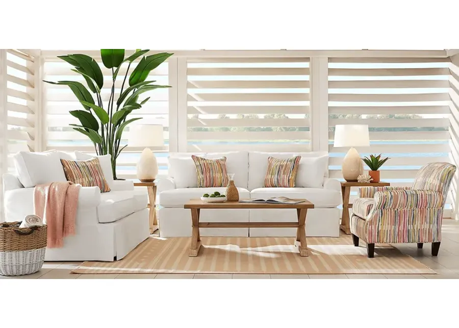 Beachside Walk White Denim Slipcover 8 Pc Living Room