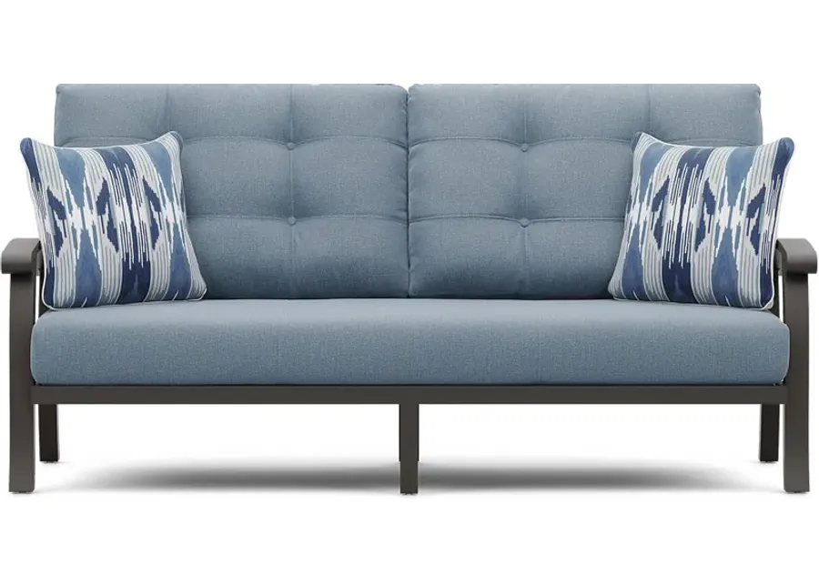 Lake Breeze Aged Bronze Outdoor Sofa with Blueberry Cushions-82.68