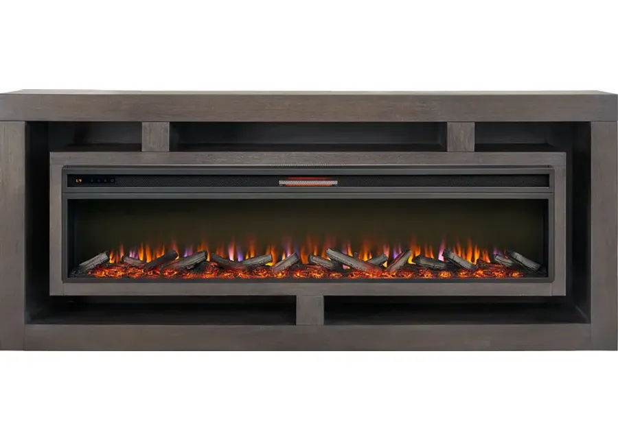 Brookland Park Black 91 in. Console with Electric Log Fireplace-91