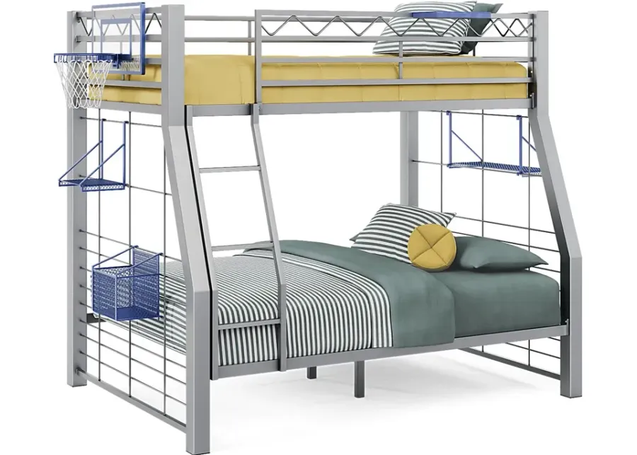 Build-A-Bunk Gray Twin/Full Bunk Bed with Blue Accessories and Basketball Hoop-79.8