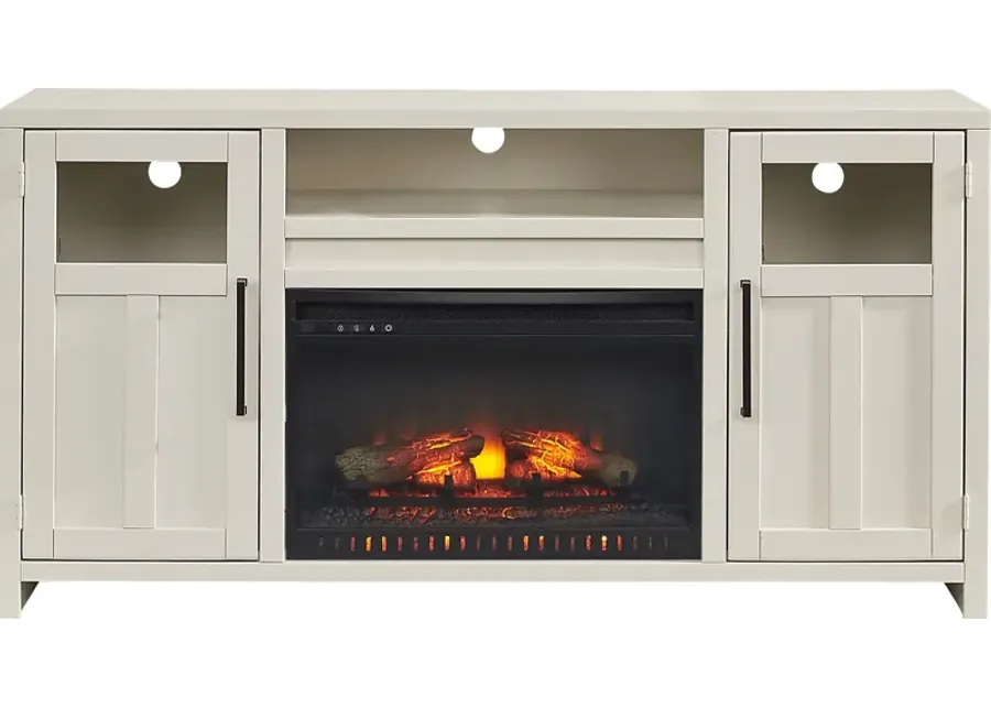 Amberfield White 62 in. Console with Electric Log Fireplace-62.25