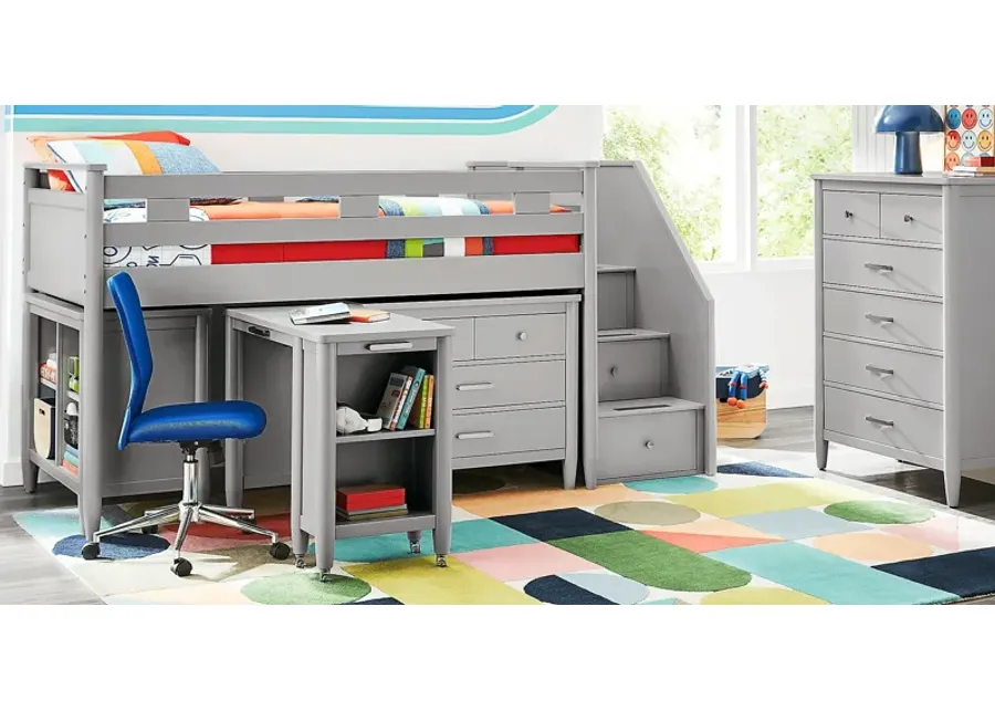 Kids Modern Colors Light Gray Full Step Loft with Loft Chest and Desk-102.69