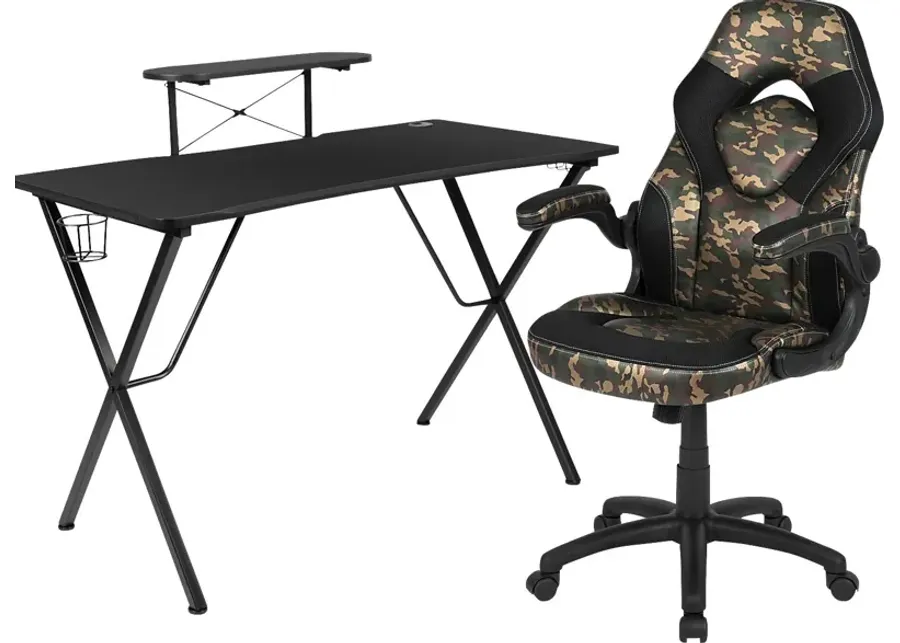 Gerro Black/Green PC Gaming Desk and Chair Set-Green